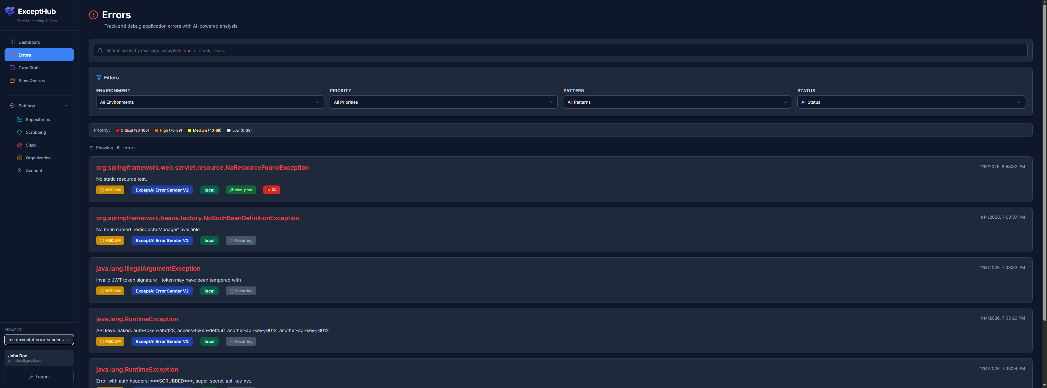 ExceptHub Error Detail - AI analysis and debugging suggestions